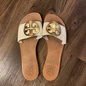 Tory Burch white sandals gold top